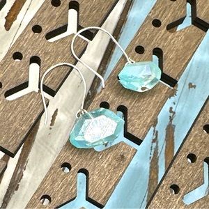 Raw blue Aura Quartz nuggets silver dangle statement earrings